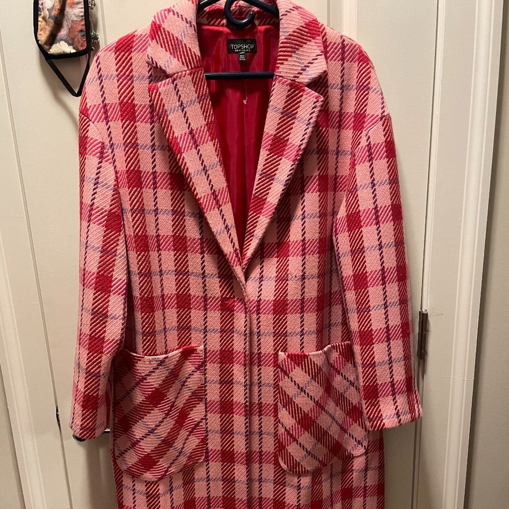 TOPSHOP Suzy Check Plaid Pink Side Split Jacket - Picture 5 of 10